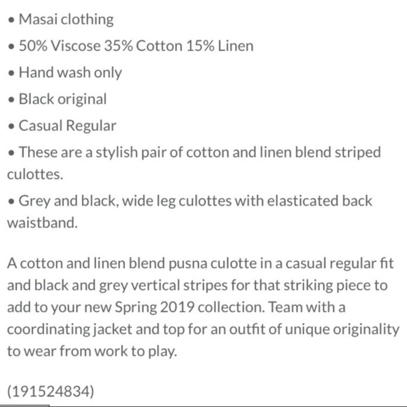 - NWT Masai Black Grey Striped Pusna Cullotes Cropped pants - Picture 3 of 10